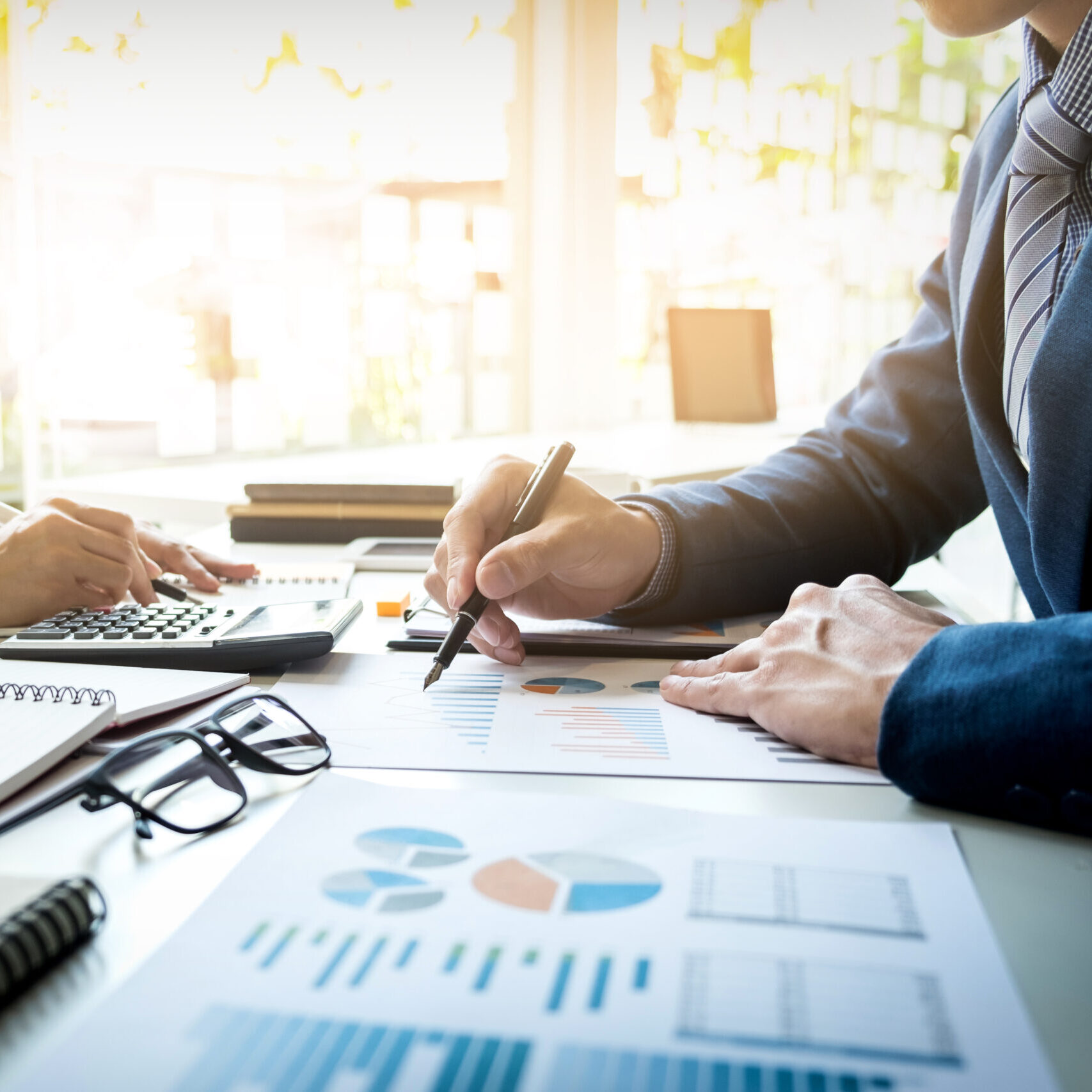business man financial inspector and secretary making report, ca